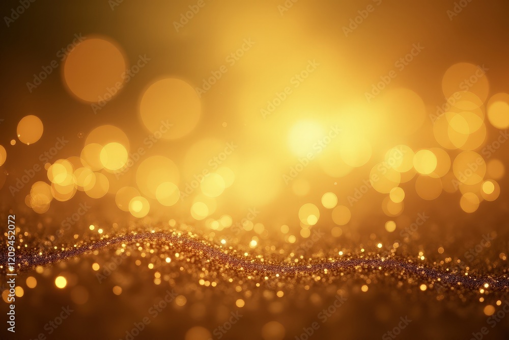 Poster golden bokeh background: shimmering lights and glittering particles for creative projects and visual