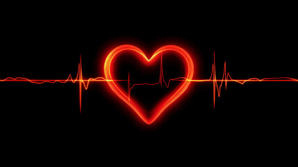 Electrocardiograph display showing heart activity and rhythm with vibrant red heart shape on black background. Generative AI