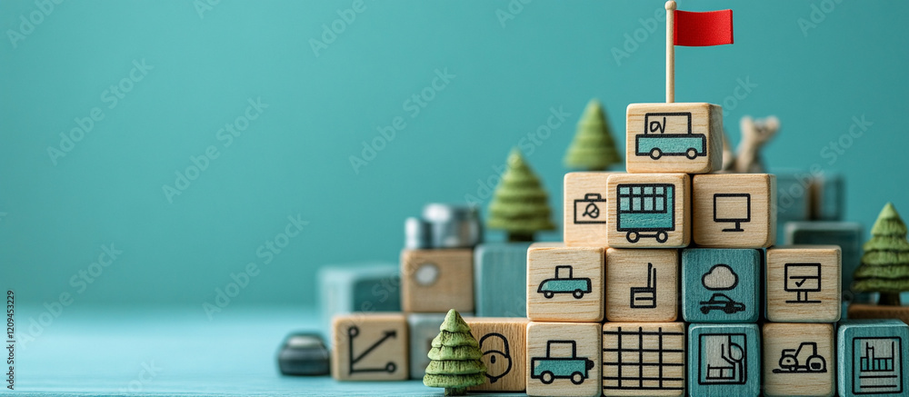 Poster creative ai generated block structures playful environment conceptual art vibrant settings