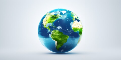 Fototapeta premium 3d icon of the earth, blue and green colors, white background, simple design, vector illustration, no shadow on bottom right corner, 