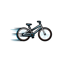 A simple line drawing of a bicycle, with subtle motion lines emanating from the wheels, suggesting speed and movement.
