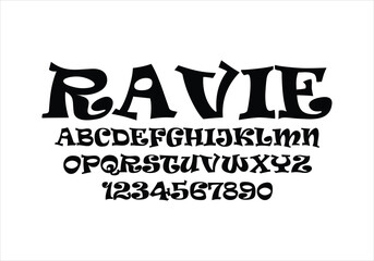 Ravie font for logo and headline. Isolated vector typeset