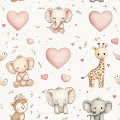 Cute Safari Animals Love Pattern 