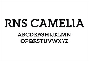 Rns Camelia font for logo and headline. Isolated vector typeset