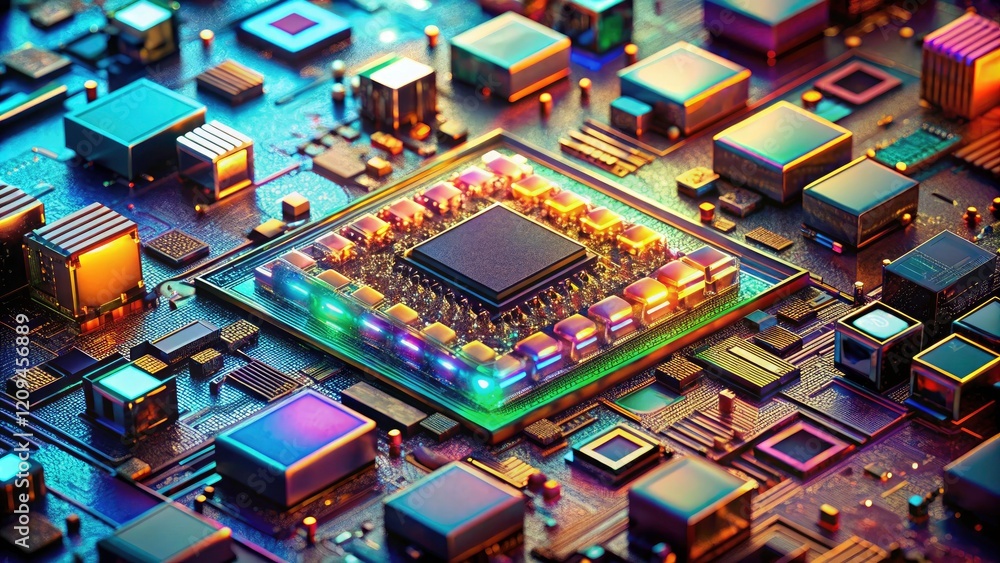 Poster microscopic transistor arrays: a detailed view of advanced semiconductor chip microfabrication.