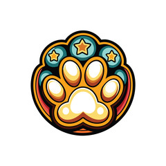 Design a playful, cartoon-style dog paw logo with vibrant colors.