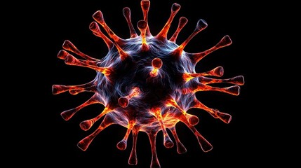 The detailed structure of a virus, visualized as glowing microscopic particles,