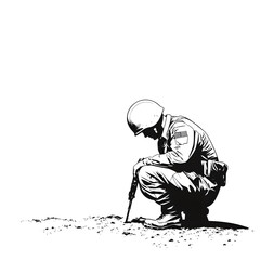 A simple vector of a soldier crouched in a trench, symbolizing tactical positioning. Soldier in trench vector.


