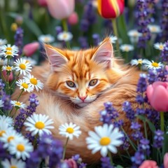 A fluffy orange cat curled peacefully.