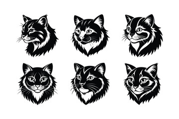 Pallas's Cat (Otocolobus manul) mammal animal, labeled silhouette vector art illustration.