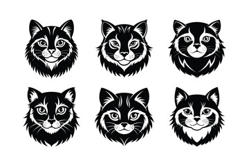 Pallas's Cat (Otocolobus manul) mammal animal, labeled silhouette vector art illustration.