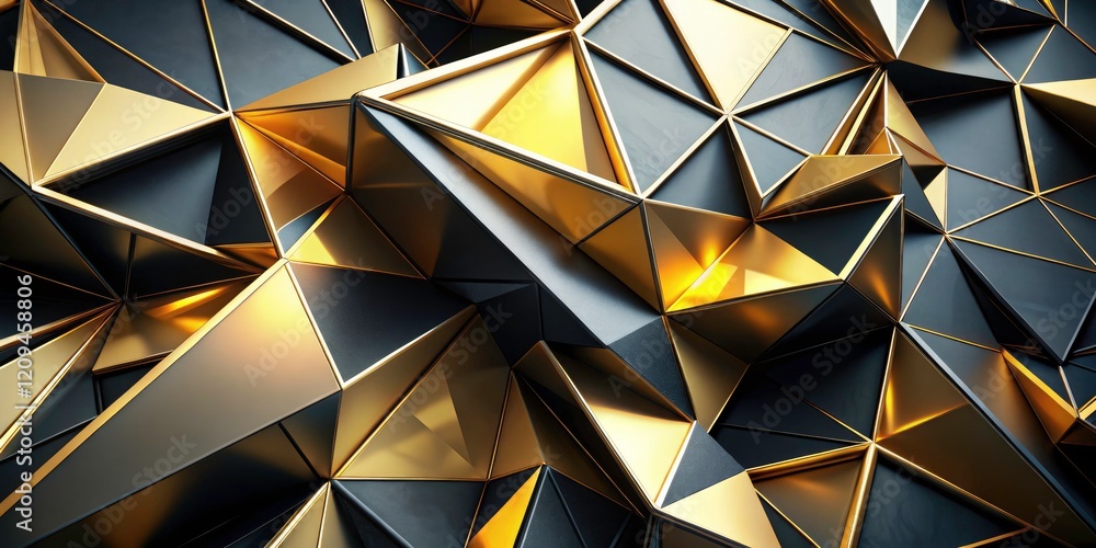 Poster modern geometric art explodes with dynamic black and gold lines, fragmented into striking shapes.