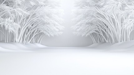 Obraz premium White bamboo forest path, minimalist scene, serene background, ideal for product display