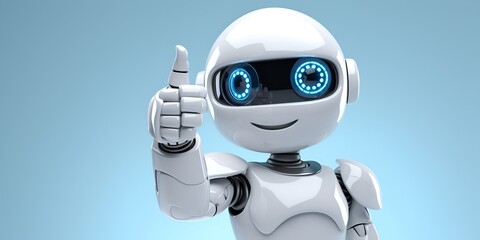 3D Robot with Raised Hand and Speech Bubble Isolated on White Background