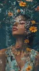 Floral Portrait: A Woman's Face Adorned with Flowers