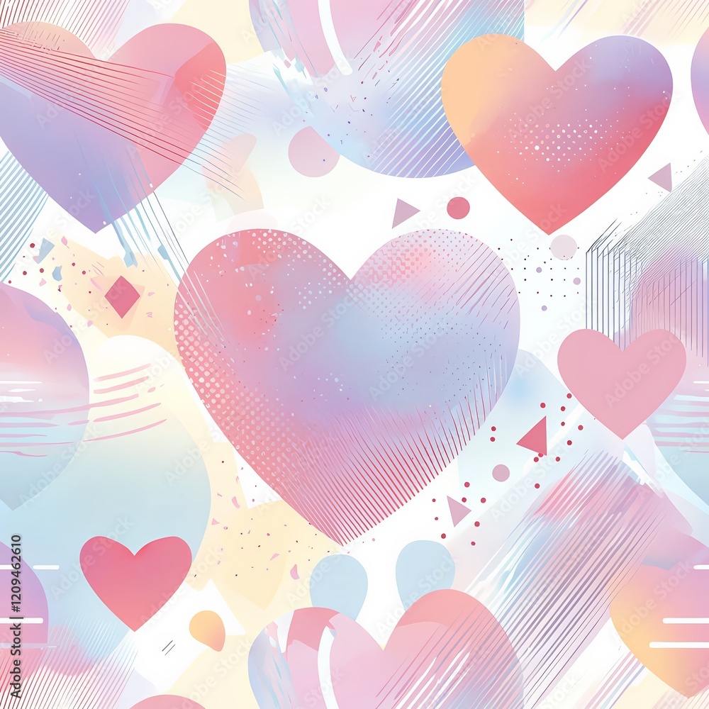 Poster pastel hearts seamless pattern: a delightful seamless pattern featuring pastel-colored hearts of var