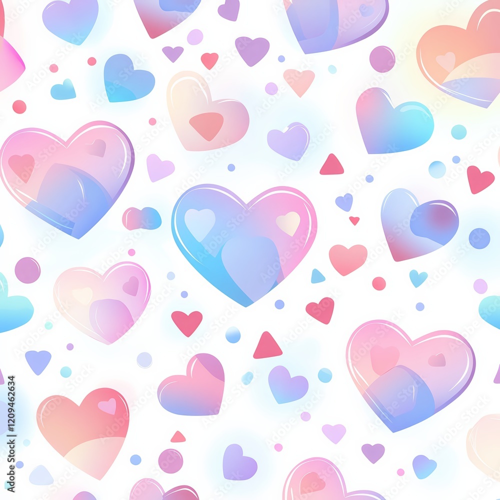 Poster pastel heart seamless pattern: a charming seamless pattern featuring pastel-hued hearts with a soft,