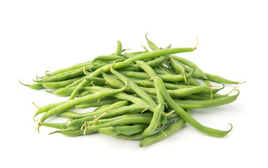 Green beans pile isolated on white background