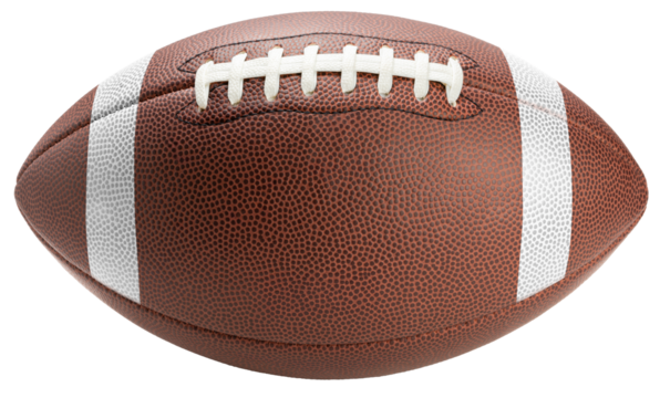 American football ball isolated on white background, Leather American football ball sports equipment on white PNG file.