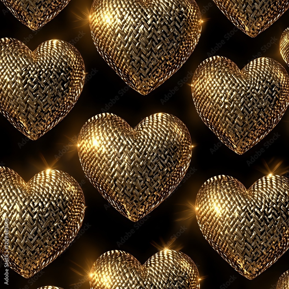 Poster golden heart pattern: a luxurious pattern of gleaming golden hearts, each intricately detailed with 
