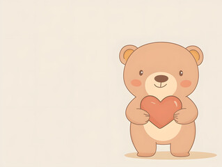 Cute cartoon bear holding heart shaped, expressing love and affection. Perfect for Valentine Day or sweet gestures