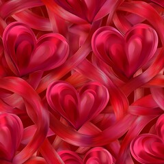 Fototapeta premium Crimson Heart Swirl: A captivating seamless pattern of intertwined crimson ribbons and shimmering hearts, perfect for Valentine's Day, romantic designs.