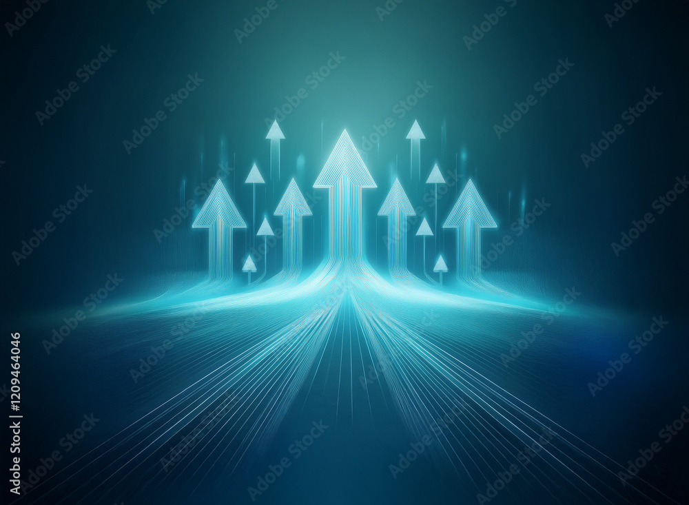 Poster glowing arrows ascend from a luminous path, symbolizing growth, progress, and upward mobility. the t