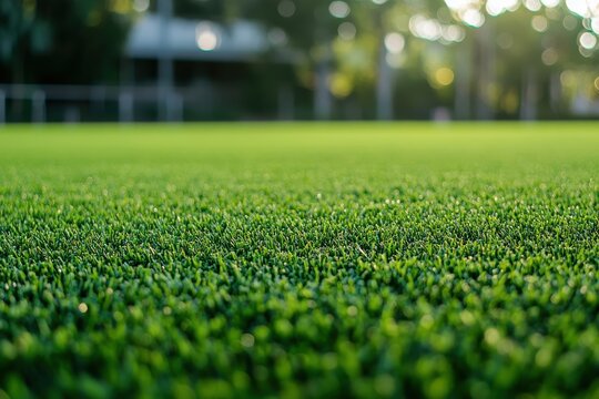 Lush green lawn featuring a dreamy bokeh background, providing ample space for personalized text or design elements in marketing and promotional materials