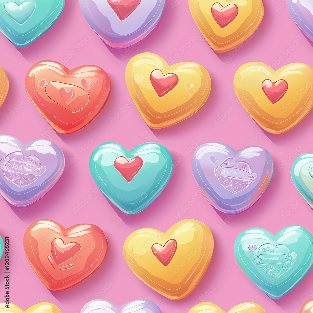 Poster heartfelt pattern: a cheerful and vibrant seamless pattern featuring a playful array of heart-shaped