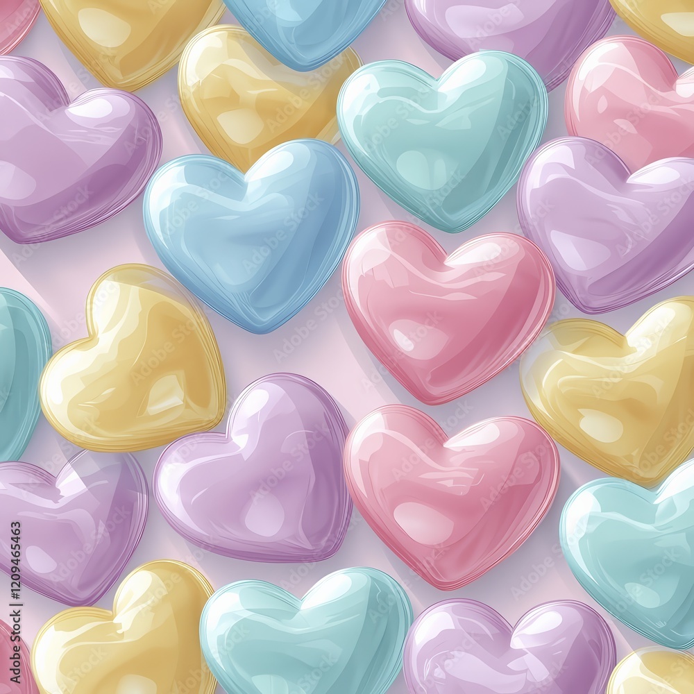 Poster pastel hearts seamless pattern: a delightful and vibrant seamless pattern featuring a cascade of pas