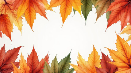 Obraz premium Hand drawn watercolor autumn leaves representing seasonal splendor with space for text.