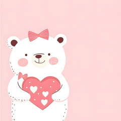 Cute cartoon bear holding heart shaped chocolate box, expressing love and joy. Perfect for Valentine Day or sweet occasions