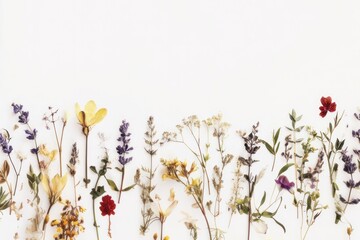 Real pressed flowers border nature herbs dried