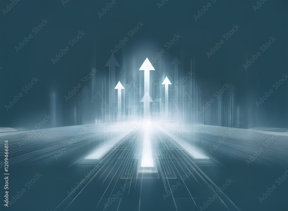 Poster glowing arrows ascend a futuristic highway, symbolizing progress and growth. the path forward is ill