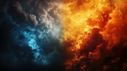 Obraz premium Celestial Fire and Ice: A Dramatic Contrast of Cosmic Clouds