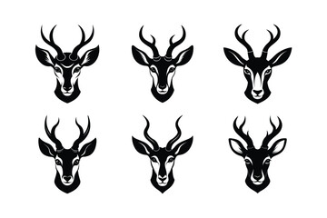 Pronghorn (Antilocapra americana) mammal animal, labeled silhouette vector art illustration.