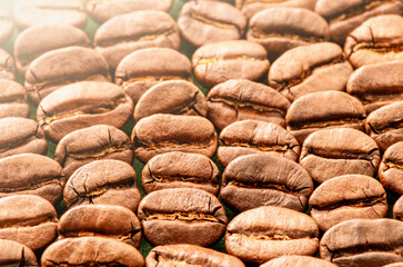 Coffee Beans Background Texture. Close Up.