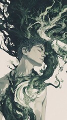 Fototapeta premium Serene Man and the Tree of Life: A Mystical Artwork