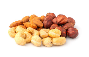 Variety of Mixed Nuts Isolated on White Background