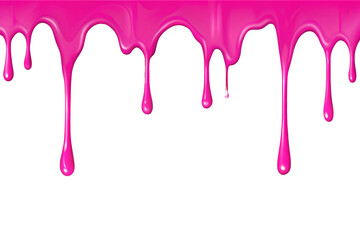Pink paint dripping isolated on transparent or white background, png