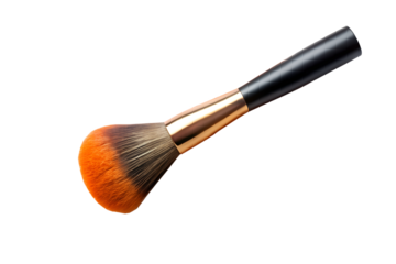 Makeup brush with orange powder isolated on transparent or white background, png