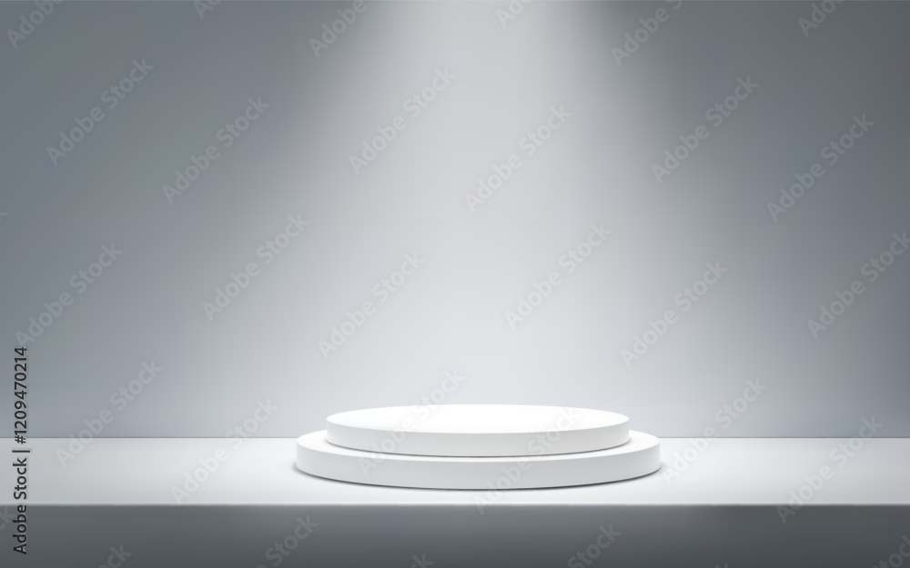 Poster 3d minimalistic gray background with a podium. studio scene with platform for product presentation