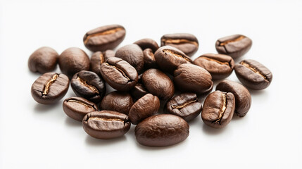 Fototapeta premium Rich coffee beans arranged on a bright gradient background, showcasing their texture and color variations in a harmonious display. Generative AI