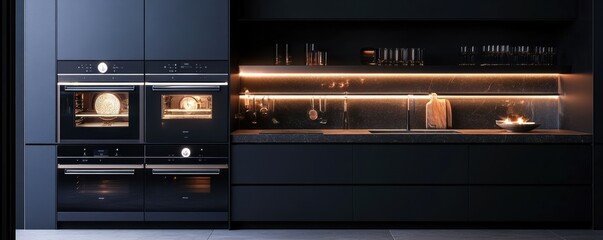 Obraz premium Modern luxury kitchen interior with high-end appliances, minimalistic design.