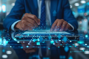 Businessman Utilizing Technology for E-Signing Documents in a Paperless Office Environment