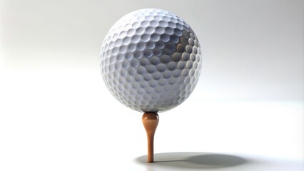 Realistic 3D rendered golf ball on tee. Isolated on white. High-resolution stock photo, ideal for CGI golf projects.