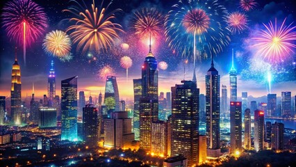 2025 New Year's Eve Celebration: Sparkling Cityscape at Night