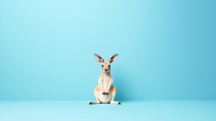 Cute Rabbit Sitting Against Blue Background
