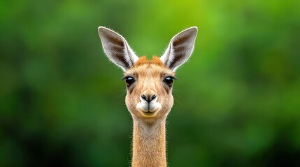 Fototapeta premium Cute Giraffe Portrait with Green Background