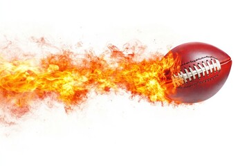 fiery american football zooming across white background with blazing flames trailing. dynamic sports energy concept. sports posters design, advertisement.